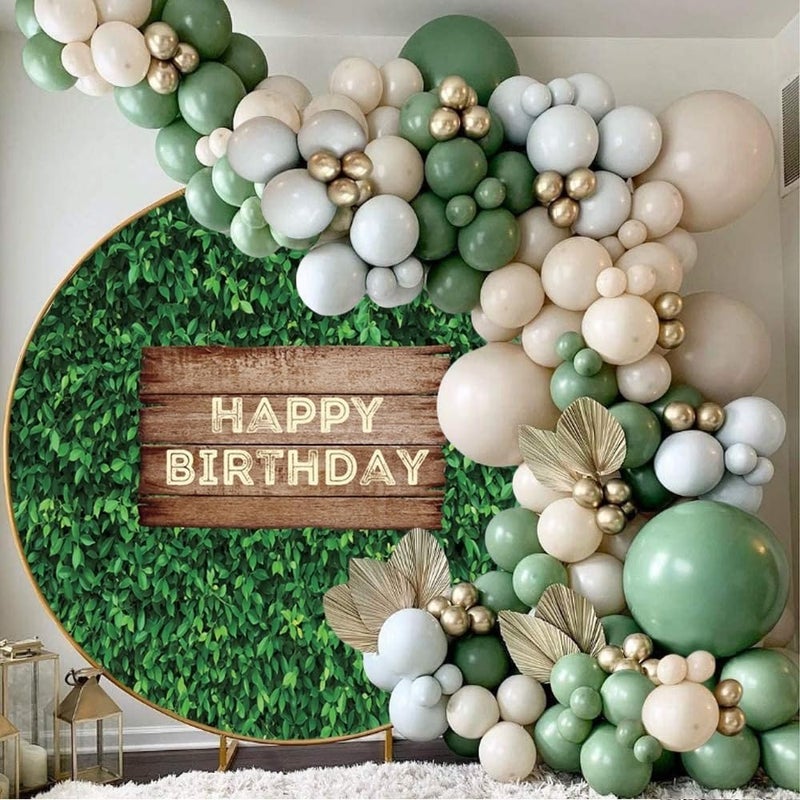 Laeacco 75x75ft Greenery Happy Birthday Round Backdrop Spring Green Leaves Nature Plant Photography Background for Safri Jungle Themed Birthday Baby Shower Party Decor Portrait Photo Booth Props - Image 3