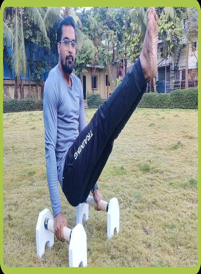 Calistreet workout قضبان متوازية خشبية من كالي ستريت للتمارين الرياضية - قضيب خشبي لتمارين الضغط، حامل لتمارين الضغط، قضبان متوازية للجمباز، قضبان متوازية مانعة للانزلاق، شديدة التحمل، قضيب يوغا (أبيض) - Image 4