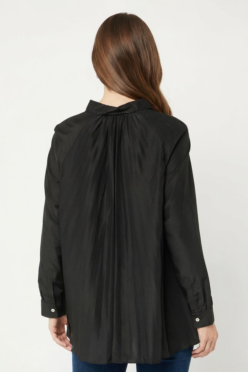 Harmont & Blaine Women Pointed Collar Pleated Blouse, Black - Image 4
