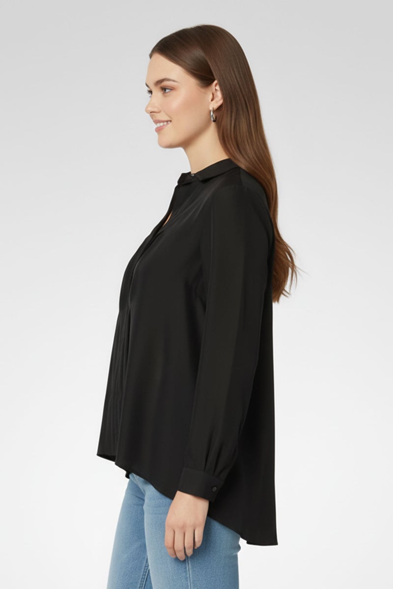 Harmont & Blaine Women Pointed Collar Pleated Blouse, Black - Image 5