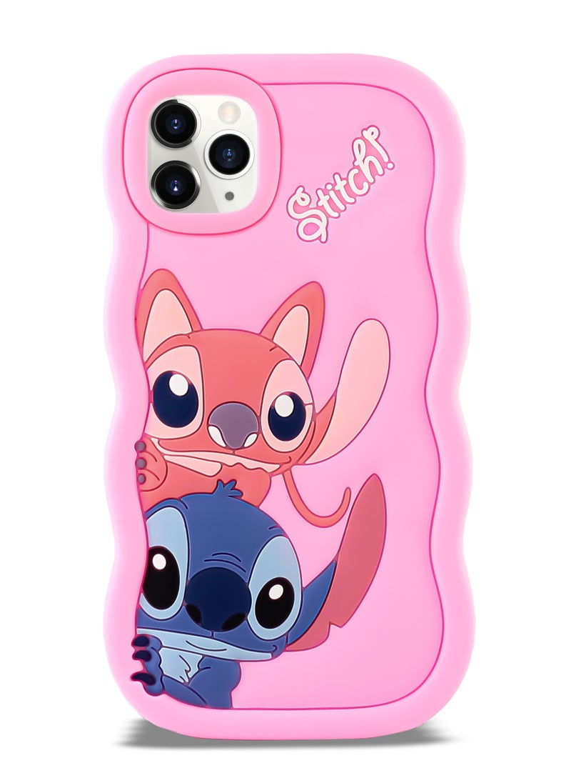 Generic - Lilo and Stitch Cartoon 3D Wavy Soft Silicone Phone Case for Iphone 12 Pro Max (Pink) - Image 1