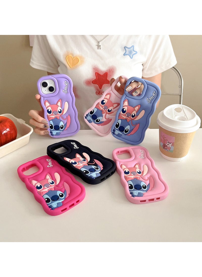 Generic - Lilo and Stitch Cartoon 3D Wavy Soft Silicone Phone Case for Iphone 12 Pro Max (Pink) - Image 1