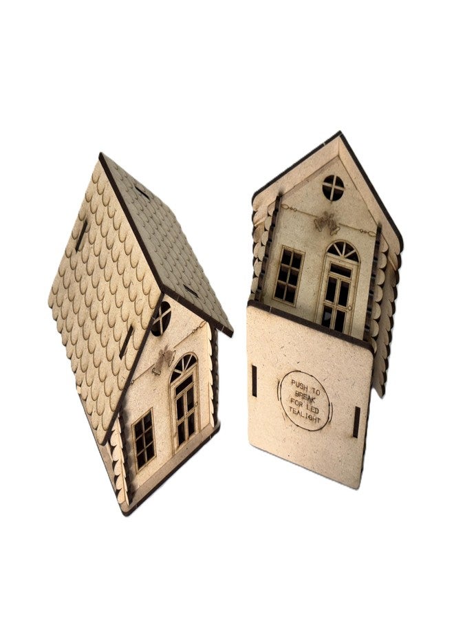 Raystar™ DIY Wooden House LED Hanging Tealight Holder, Natural MDF Construction, Decorative Cottage Design, Indoor Display (2 House) - Image 4