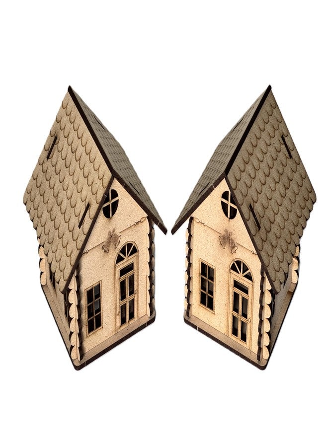 Raystar™ DIY Wooden House LED Hanging Tealight Holder, Natural MDF Construction, Decorative Cottage Design, Indoor Display (2 House) - Image 2