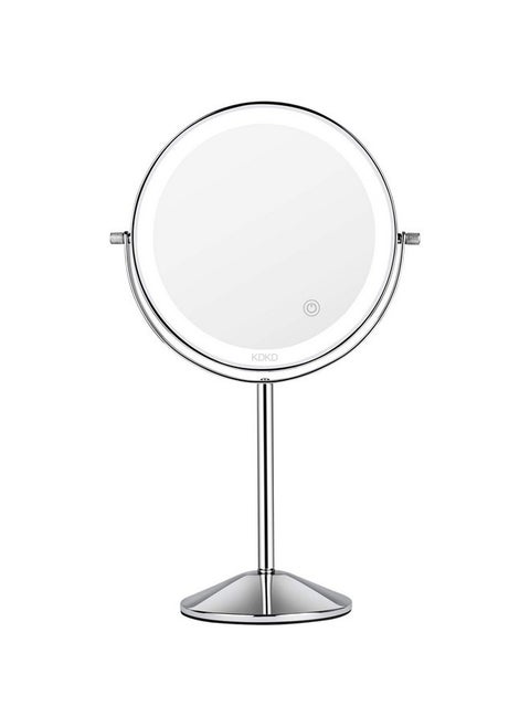 Lighted Makeup Mirror 7X Magnifying Swivel Vanity Mirror With 72 Led Lights 3 Color Modes, 8 Inch Round Tabletop Standing Polished Chrome Finished Cosmetic Mirror Rechargeable.
