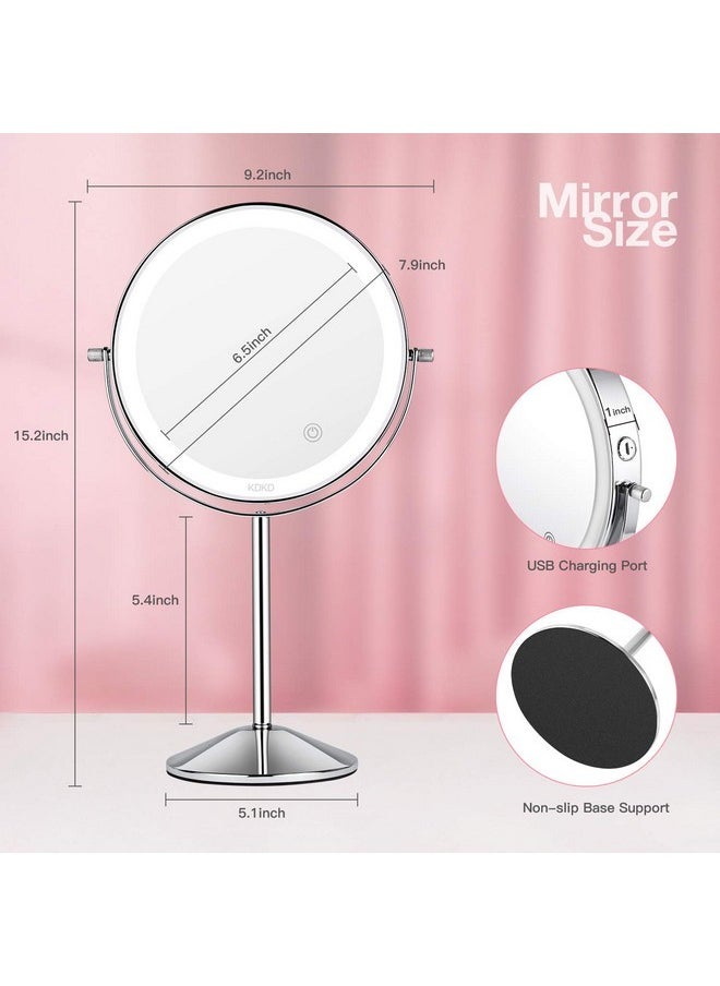 KDKD - Lighted Makeup Mirror 7X Magnifying Swivel Vanity Mirror With 72 Led Lights 3 Color Modes, 8 Inch Round Tabletop Standing Polished Chrome Finished Cosmetic Mirror Rechargeable. - Image 1
