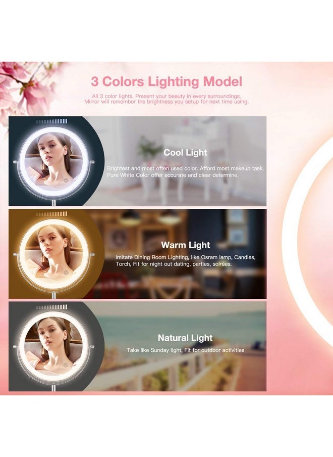 KDKD - Lighted Makeup Mirror 7X Magnifying Swivel Vanity Mirror With 72 Led Lights 3 Color Modes, 8 Inch Round Tabletop Standing Polished Chrome Finished Cosmetic Mirror Rechargeable. - Image 1