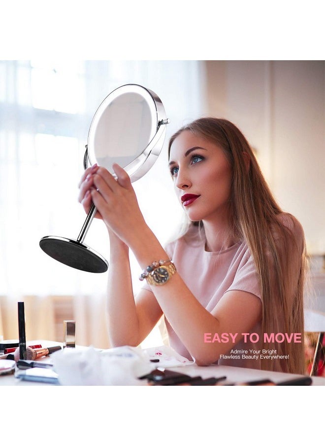 KDKD - Lighted Makeup Mirror 7X Magnifying Swivel Vanity Mirror With 72 Led Lights 3 Color Modes, 8 Inch Round Tabletop Standing Polished Chrome Finished Cosmetic Mirror Rechargeable. - Image 1