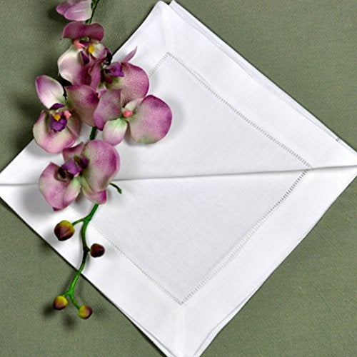 Bumblebee Linens White Linen Hemstitched Dinner Napkins Set of 4 20" X 20" Ladder Hem Stitch Cloth Napkin - Image 2