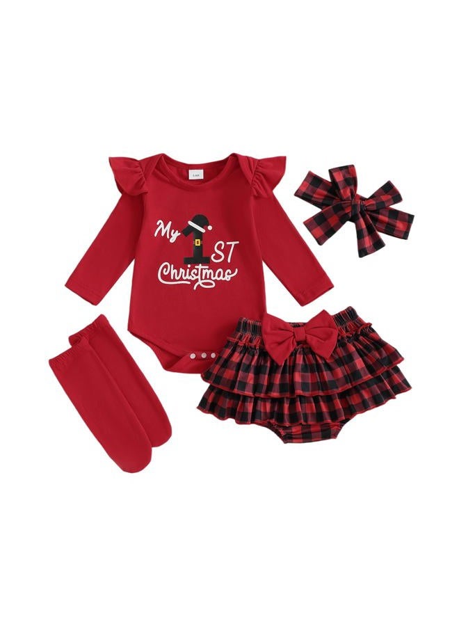 Bonangber Newborn Baby Girl Christmas Outfit Long Sleeve Romper Christmas Onesie Bloomers Shorts Set Cute Fall Winter Clothes, A-magenta, 9-12 months - Image 1
