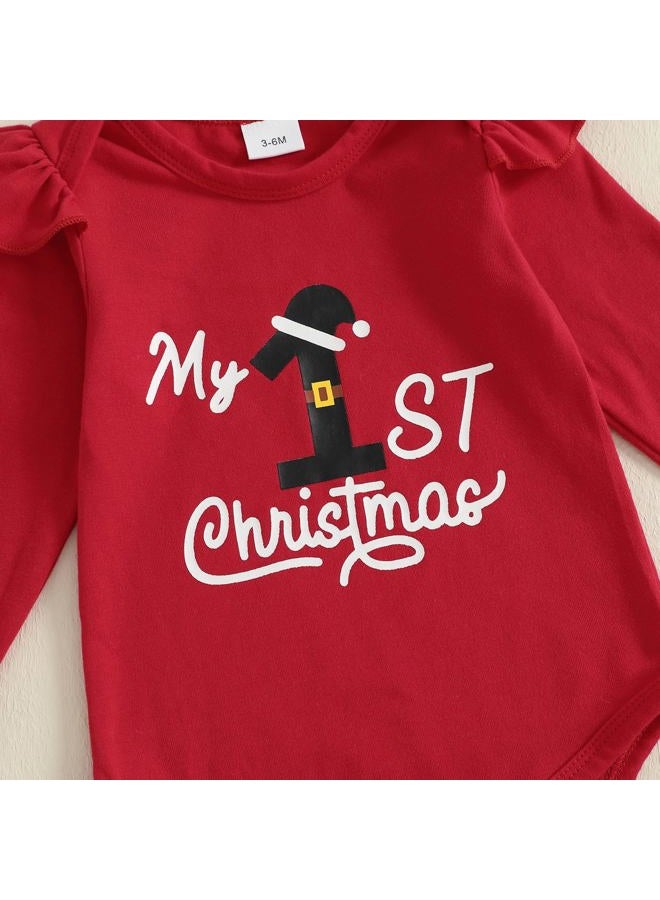 Bonangber Newborn Baby Girl Christmas Outfit Long Sleeve Romper Christmas Onesie Bloomers Shorts Set Cute Fall Winter Clothes, A-magenta, 9-12 months - Image 4