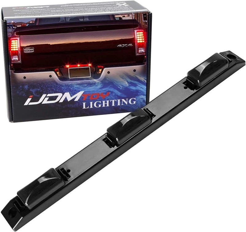iJDMTOY Smoked Lens 9-LED Rear Truck Bed Mounted Center Tailgate Running Light Bar, Compatible with 1999-2010 Ford F-250 F-350 F-450 DRW, Also Fit Other Truck/Pickup - Image 1