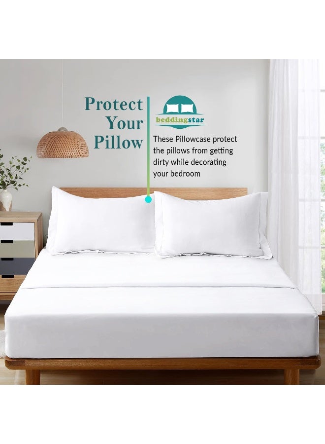 King Pillow Shams Set of 2 White Pillow Shams King 20X36 Pillow Covers 100% Egyptian Cotton 600 Thread Count Hotel Class Bedding Cushion Cover Decorative King Size Bed Pillow Shams Set - Image 3