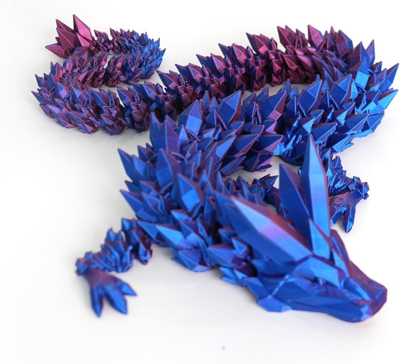 Flavery 3D Printed Dragon 24 inch Fidget Toy Large Pearly Sheen Articulated Dragon 3D Printed Gift for Birthday Figurine DecorRed Mix Blue - Image 3