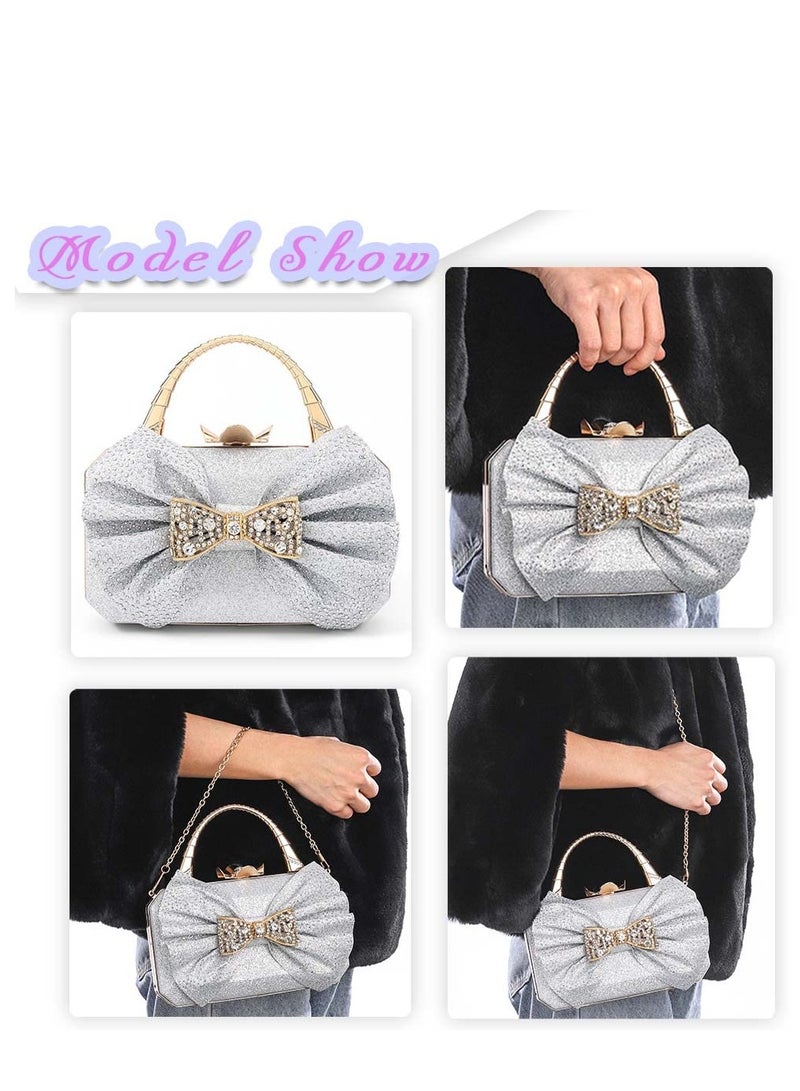 SYOSI SYOSI Clutch Purse Evening Bag Handbag for Women Glitter Sparkling Silver Pleated Crossbody Bag for Wedding Prom Party Engagement Club  - Image 2