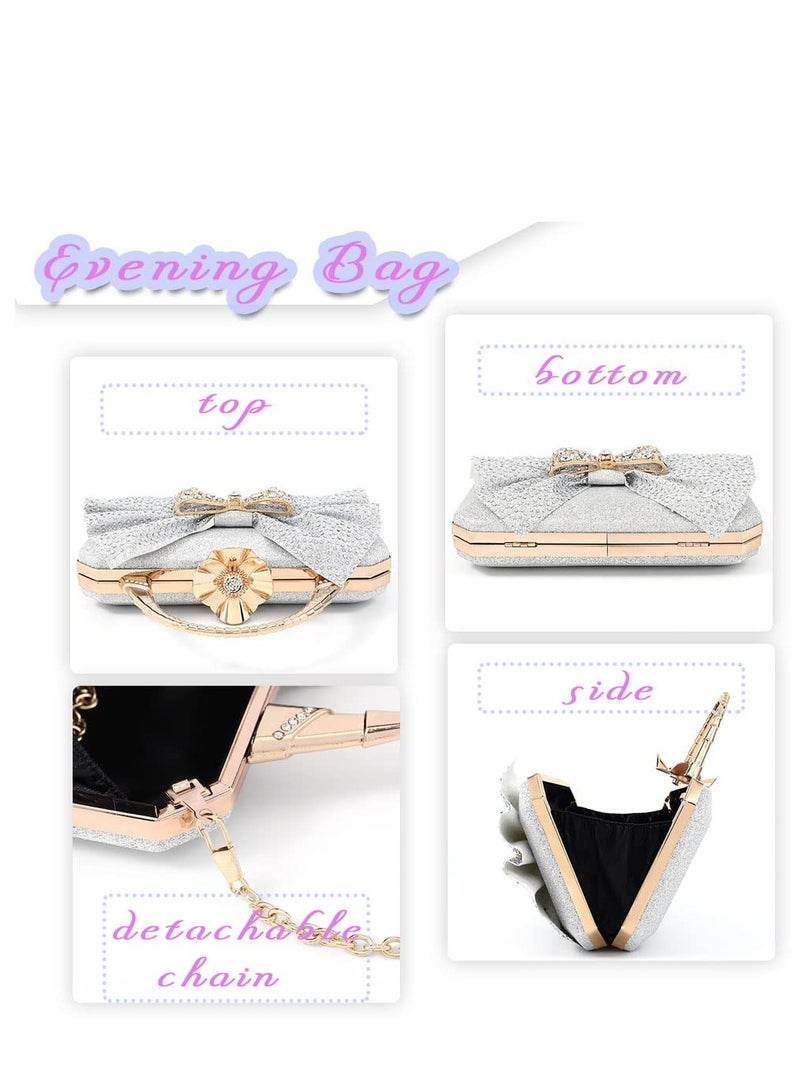 SYOSI SYOSI Clutch Purse Evening Bag Handbag for Women Glitter Sparkling Silver Pleated Crossbody Bag for Wedding Prom Party Engagement Club  - Image 3