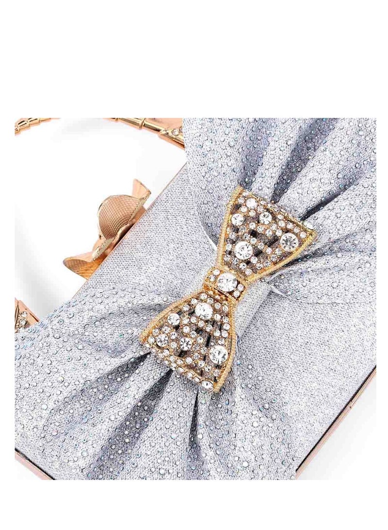 SYOSI SYOSI Clutch Purse Evening Bag Handbag for Women Glitter Sparkling Silver Pleated Crossbody Bag for Wedding Prom Party Engagement Club  - Image 5