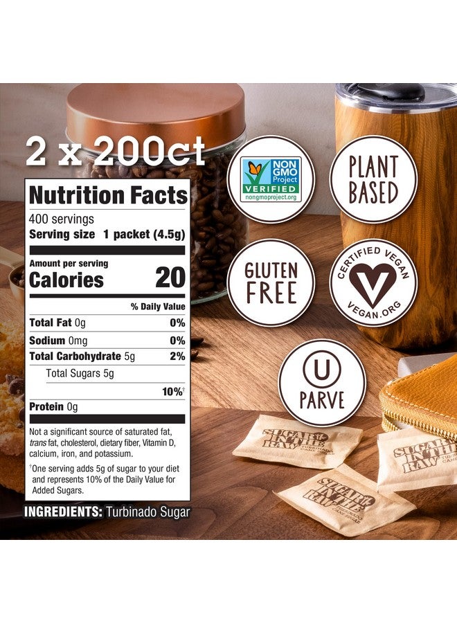 IN THE RAW Sugar In The Raw Granulated Turbinado Cane Sugar On The Go Packets, No Erythritol, Pure Natural Sweetener, Hot & Cold Drinks, Coffee, Baking, Vegan, Gluten-Free, Non-GMO, 200 Count Packets (2-Pack) - Image 4