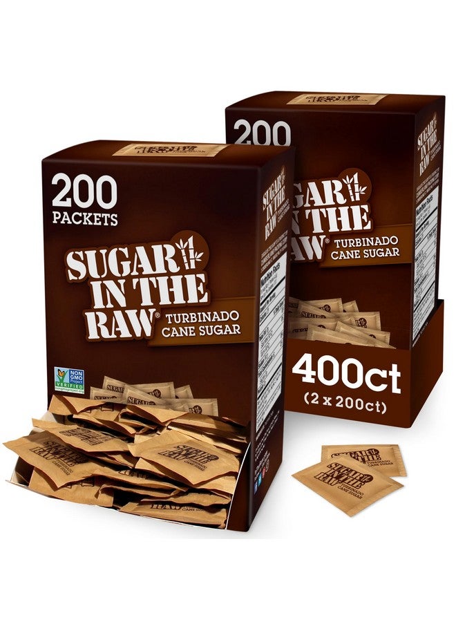 IN THE RAW Sugar In The Raw Granulated Turbinado Cane Sugar On The Go Packets, No Erythritol, Pure Natural Sweetener, Hot & Cold Drinks, Coffee, Baking, Vegan, Gluten-Free, Non-GMO, 200 Count Packets (2-Pack) - Image 1