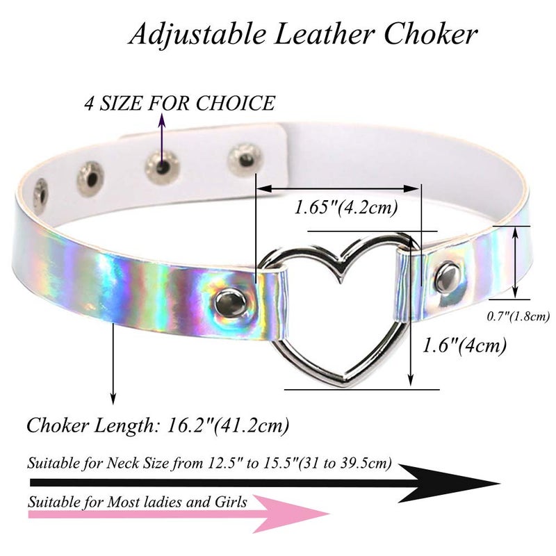 ETHOON Love Heart Choker PU Leather Choker Necklace Goth Choker Collar Chain Laser Silver - Image 3