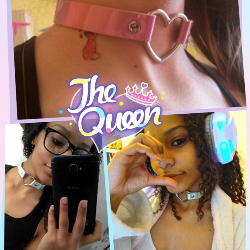 ETHOON Love Heart Choker PU Leather Choker Necklace Goth Choker Collar Chain Laser Silver - Image 4