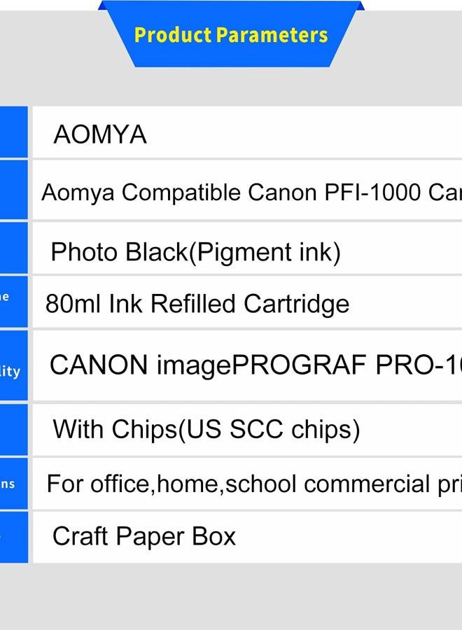Aomya Compatible Canon PFI-1000 Remanufactured Ink Cartridge for Canon imagePROGRAF PRO-1000 (80ML Photo Black Pigment Ink) - Image 3