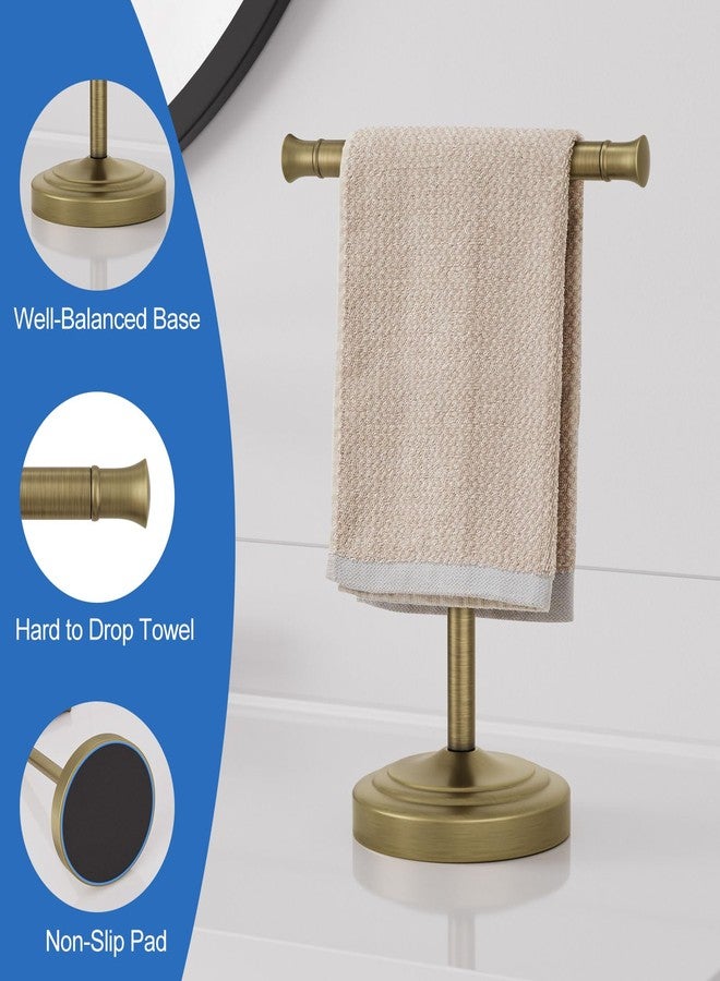 RUMOSE 13 Inch Antique Brass Towel Bar Stand Hand Holder Bathroom Kitchen Vanity Countertop T-Shape Towel Rack Free Standing Stainless Steel - Image 4