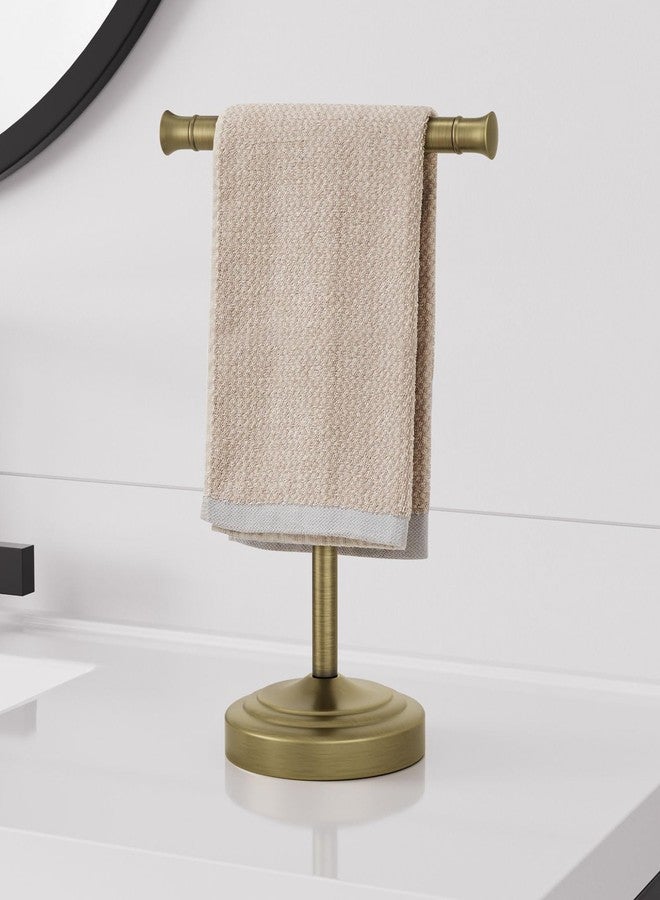 RUMOSE 13 Inch Antique Brass Towel Bar Stand Hand Holder Bathroom Kitchen Vanity Countertop T-Shape Towel Rack Free Standing Stainless Steel - Image 2