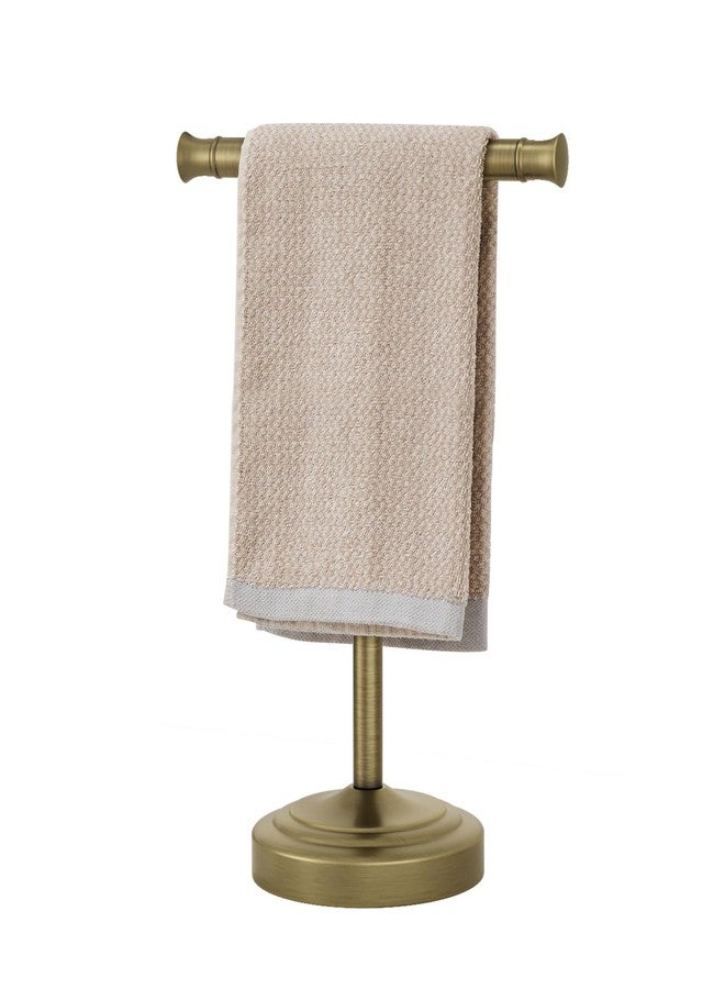 RUMOSE 13 Inch Antique Brass Towel Bar Stand Hand Holder Bathroom Kitchen Vanity Countertop T-Shape Towel Rack Free Standing Stainless Steel - Image 1