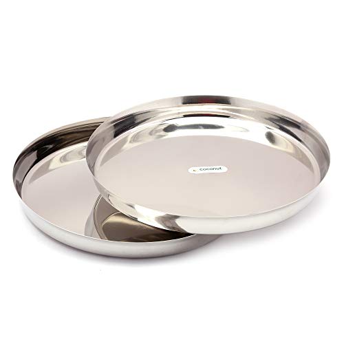 coconut Stainless Steel Heavy Guage (22 Guage) Dinner Plate/Thali - 2 Quantity - Diamater - 10 Inch Each Plate - Image 1
