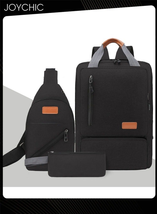 جوي شيك 3-piece Oxford Travel Laptop Backpack Solid Pattern Zipper School Bag Anti-theft Waterproof Daypack For Men Women - Image 1