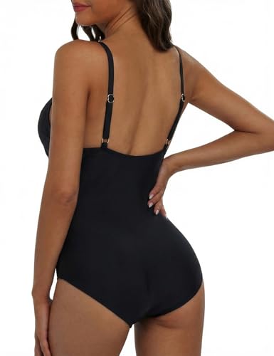 Hilor One Piece Swimsuit Women 2025 Tummy Control One Piece Bathing Suits Modest V Neck Swimsuits Modest Swimwear Black 10 - Image 5