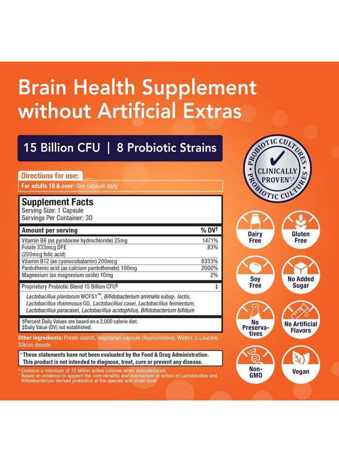 Bio360 Probiotics Cognitive Support Formula Brain Health & Mental Energy With 8 Strains 15 Billion Cfu Vitamin Boost For Women & Men Stable Blister Pack 30 Vegan Supplements - Image 3