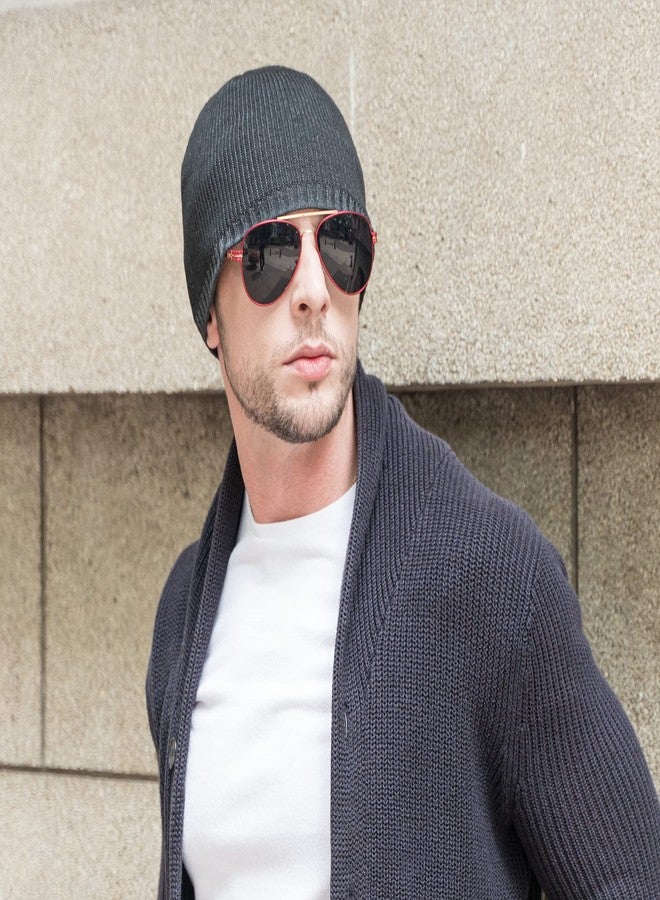 ZLYC قبعة صوفية رجالية أنيقة من ZLYC، قبعة شتوية دافئة وسميكة (أسود سادة) - Image 3