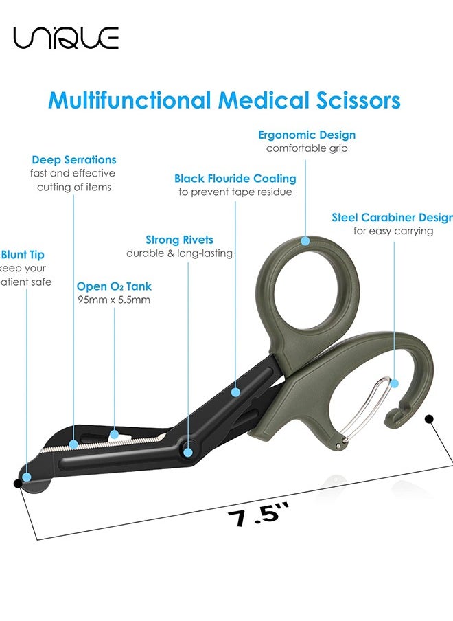 Unique Trauma Scissors Medical Scissors with Carabiner, 2PCS 7.5" Bandage Nursing Scissors, Premium Fluoride-Coated Surgical Scissors for Nurses, Doctors, Nursing Students, First Aid, EMT EMS  - Image 2