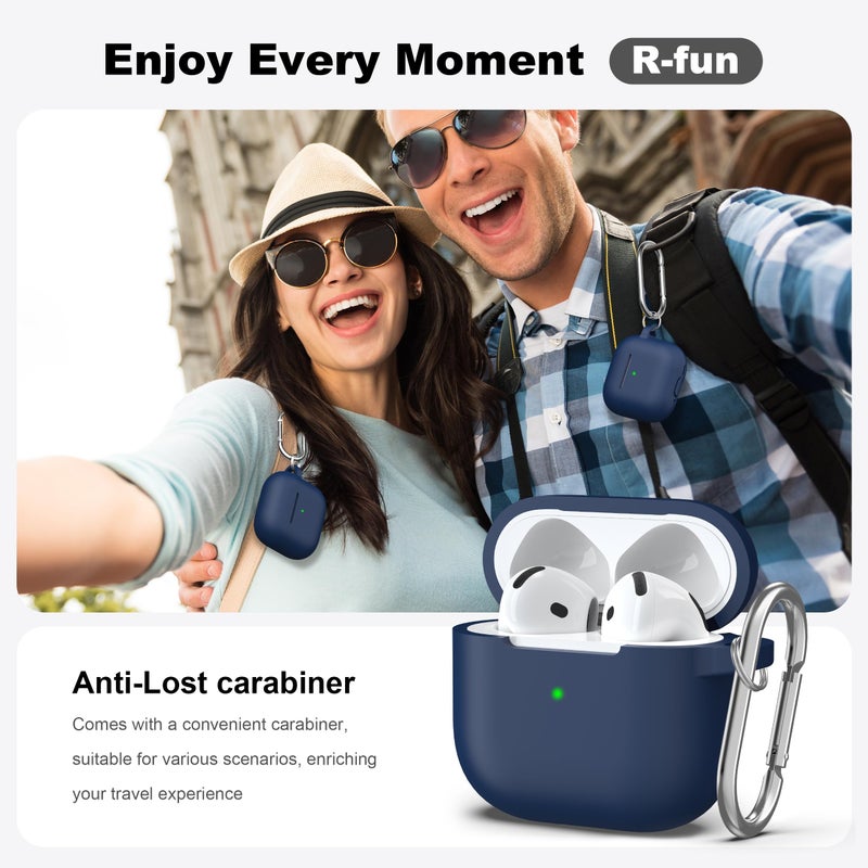 R-fun for AirPods 4 Case with Cleaner Kit,Full Protective Soft Skin Silicone Cover with Keychain for AirPods 4 Gen Case for Men Women,Compatible with AirPods 4th Genaration Case 2024,Midnight Blue - Image 2