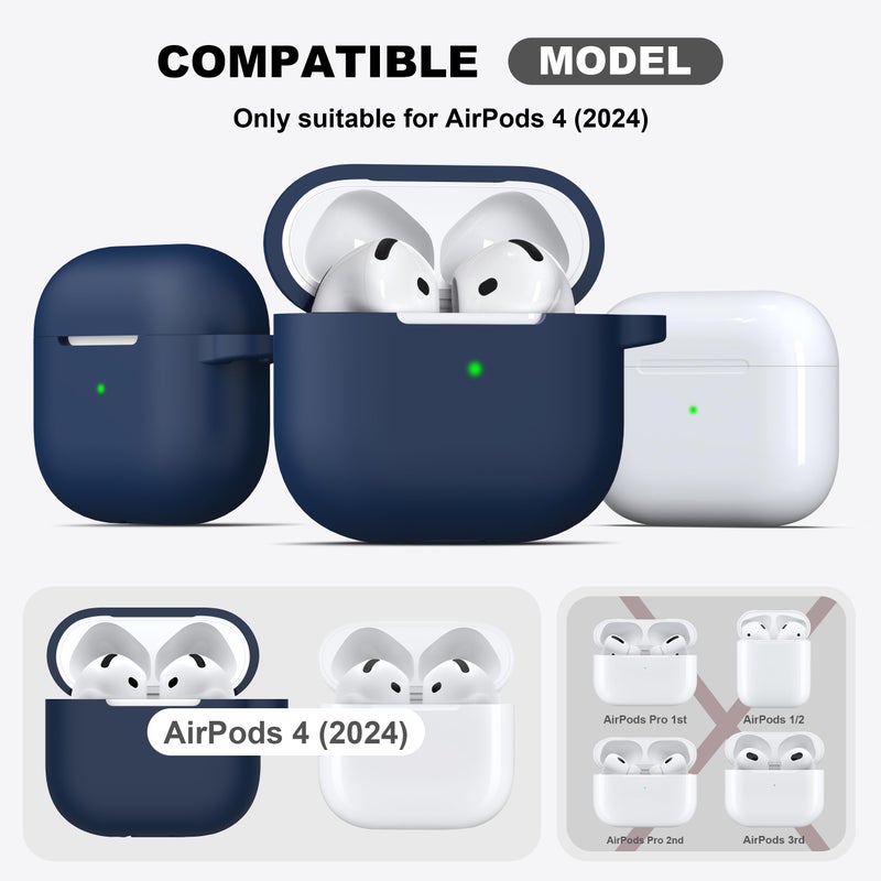 R-fun for AirPods 4 Case with Cleaner Kit,Full Protective Soft Skin Silicone Cover with Keychain for AirPods 4 Gen Case for Men Women,Compatible with AirPods 4th Genaration Case 2024,Midnight Blue - Image 4