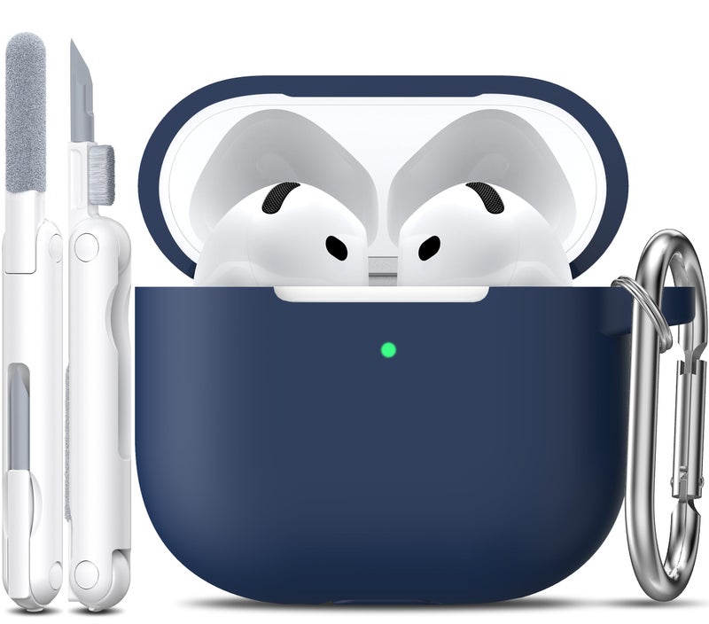 R-fun for AirPods 4 Case with Cleaner Kit,Full Protective Soft Skin Silicone Cover with Keychain for AirPods 4 Gen Case for Men Women,Compatible with AirPods 4th Genaration Case 2024,Midnight Blue - Image 1