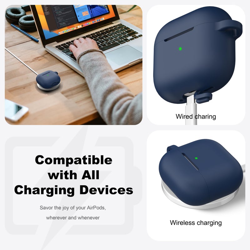 R-fun for AirPods 4 Case with Cleaner Kit,Full Protective Soft Skin Silicone Cover with Keychain for AirPods 4 Gen Case for Men Women,Compatible with AirPods 4th Genaration Case 2024,Midnight Blue - Image 3