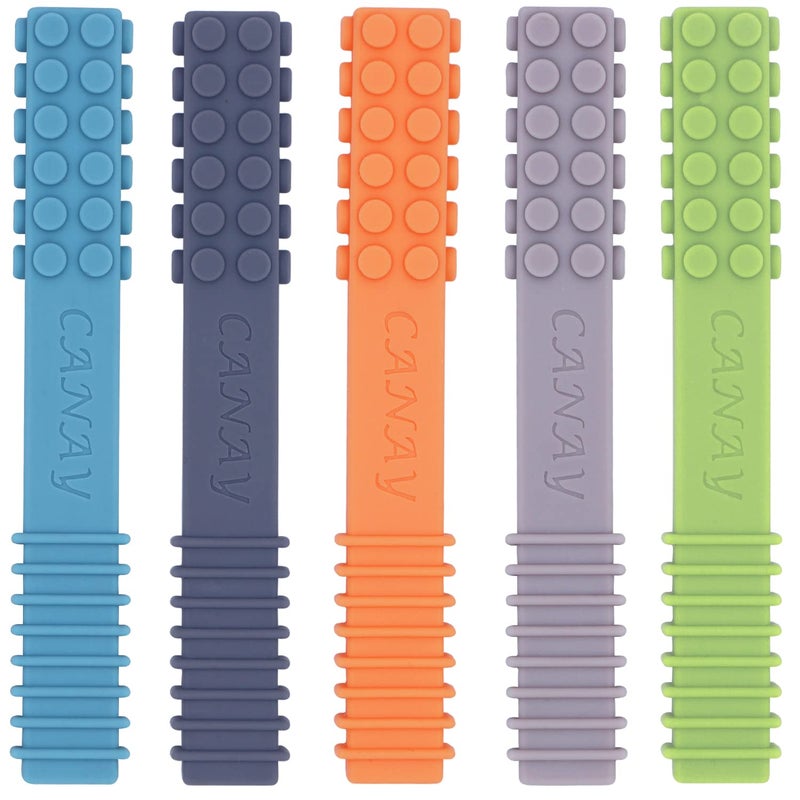 CANAY Sensory Chew Stick Toys 5 Pack Designed for ADHD Autism SPD Oral Motor Stimulation Special Needs Extra Tough Sensory Oral Motor Chew Tool for Moderate Chewers Standard Moderate Chewer