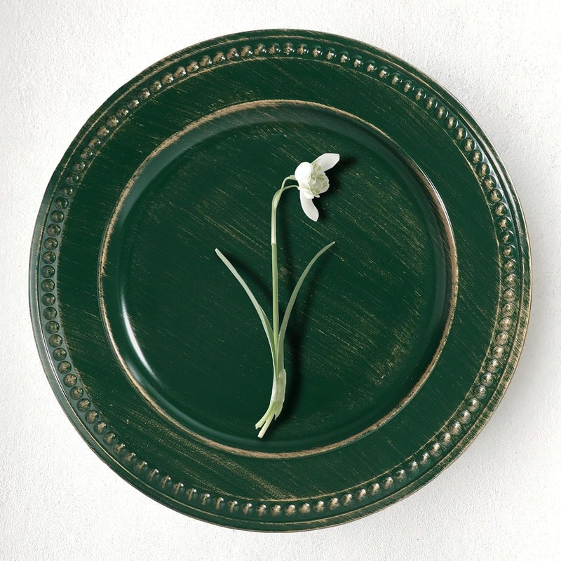 Kazozobi Vintage Charger Plates Set of 6 Beaded Charger  Service Plate Plastic Charger Plate Set Bulk Wedding Easter Event Holiday Elegant Table Setting Centerpieces Hunter Green - Image 2