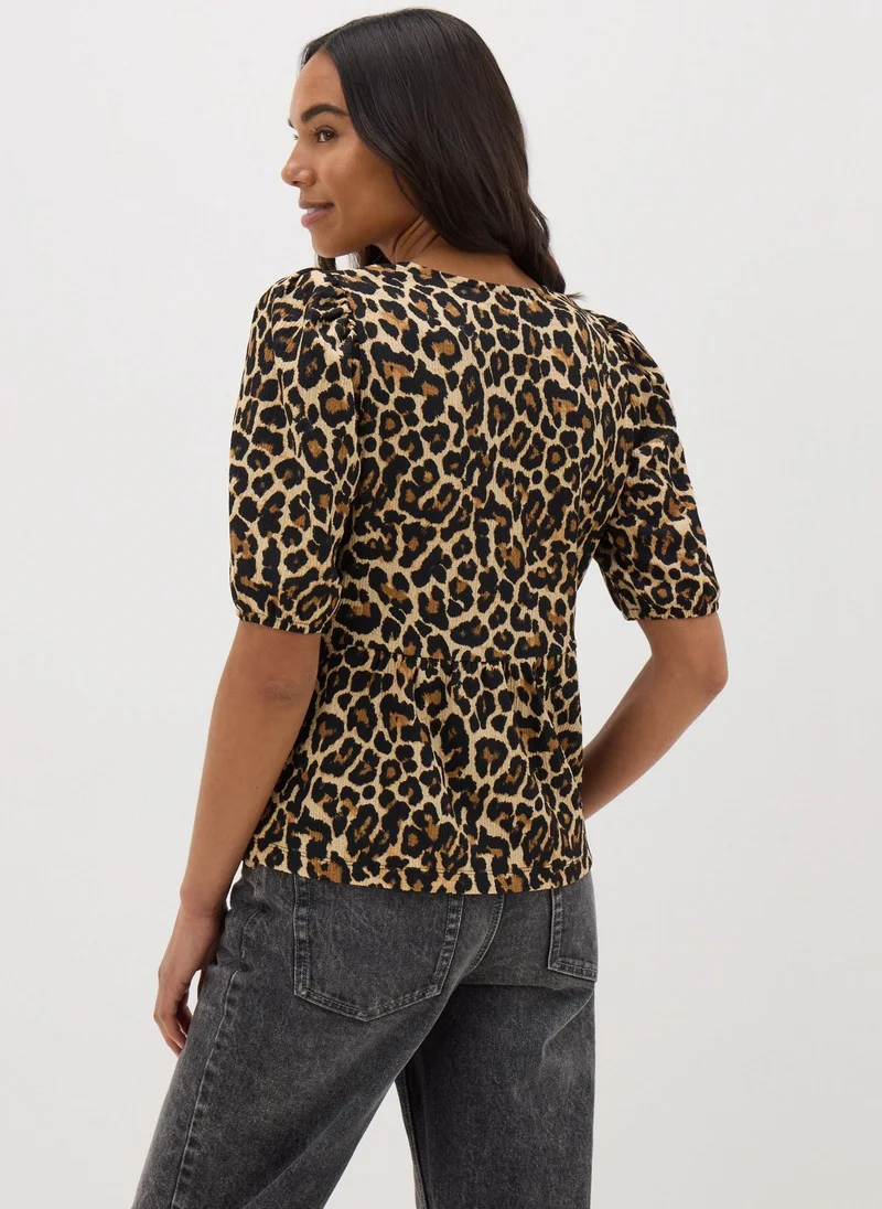Matalan Brown Animal Print Textured Tie Front Top