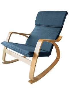 Moon Home and more.. Modern Bentwood Rocking Chair Chenille Fabric Upholstered Relax Rocker Lounge Chair Blue  - Image 1