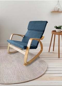 Moon Home and more.. Modern Bentwood Rocking Chair Chenille Fabric Upholstered Relax Rocker Lounge Chair Blue  - Image 3