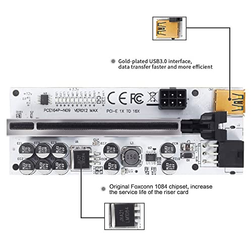 Tobo PCI-E GPU Riser Card for Bitcoin Ethereum ETH Mining 1x to 16x Graphics Risers Card with 10 Solid Capacitors/Temperature Probe/RGB LED Light/60cm USB 3.0 Cable(Red VER013 Pro) (VER-12Pro) - TD-419HS - Image 2