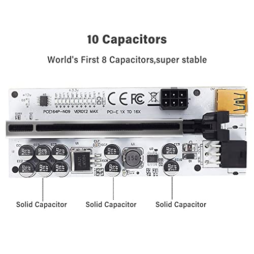 Tobo PCI-E GPU Riser Card for Bitcoin Ethereum ETH Mining 1x to 16x Graphics Risers Card with 10 Solid Capacitors/Temperature Probe/RGB LED Light/60cm USB 3.0 Cable(Red VER013 Pro) (VER-12Pro) - TD-419HS - Image 5
