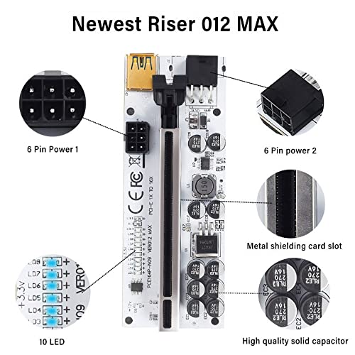 Tobo PCI-E GPU Riser Card for Bitcoin Ethereum ETH Mining 1x to 16x Graphics Risers Card with 10 Solid Capacitors/Temperature Probe/RGB LED Light/60cm USB 3.0 Cable(Red VER013 Pro) (VER-12Pro) - TD-419HS - Image 4