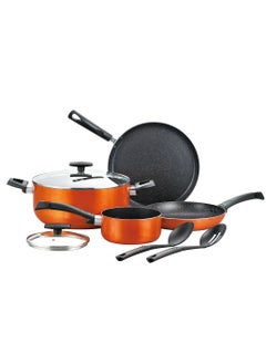 BERGNER ULTRA 8PCS COOKWARE SET, PRESSED ALUMINUM COOKING SET, INDUCTION BOTTOM COOKWARE, MARBLE+ NON-STICK COATING COOKING POTS, SUITABLE FOR ALL STOVES, METALIC ORANGE COLOR, BG31309OR  - Image 1