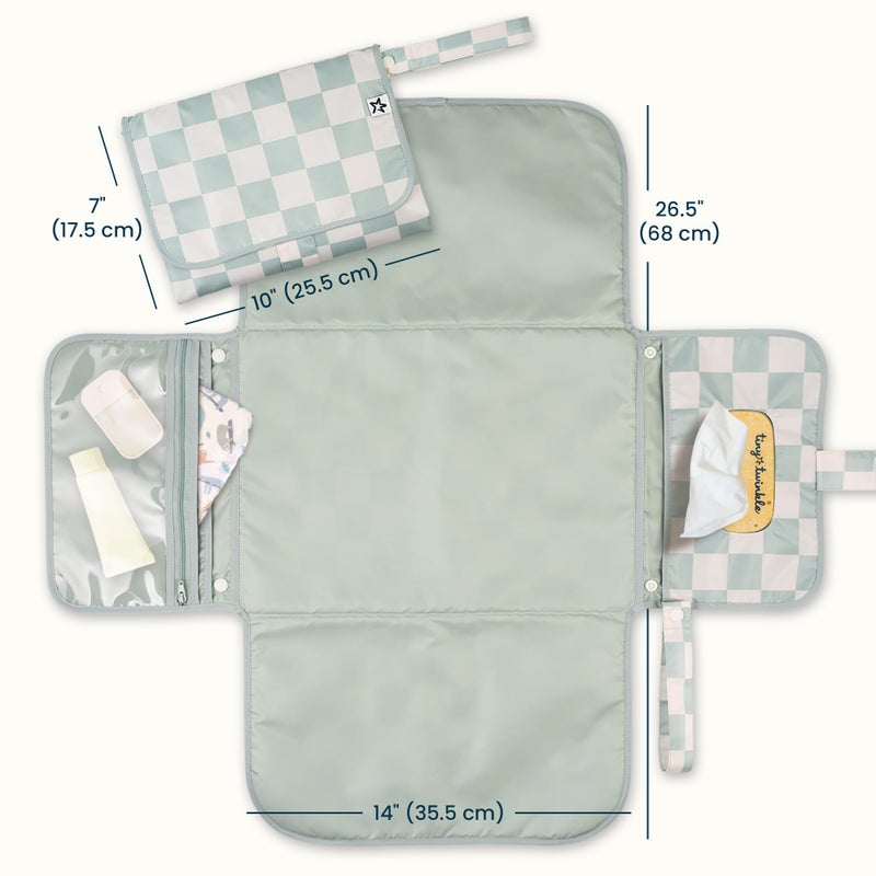 Tiny Twinkle Portable Diaper Changing Pad | Waterproof, Wipeable & Compact Baby Changing Pad for Travel | Smart Wipes Pocket & Organized Storage| Newborn Shower Gift (Sage Checkers) - Image 2