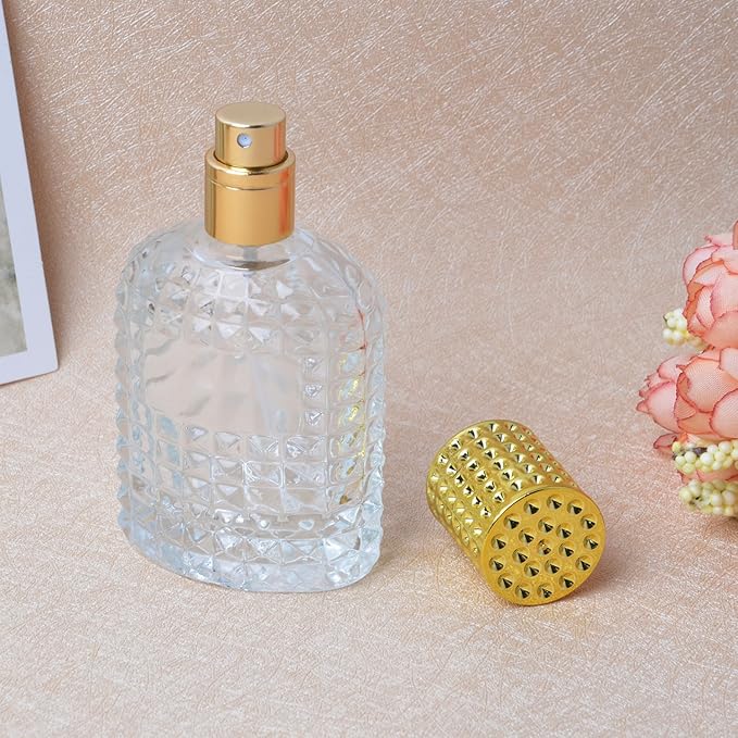 Enslz 50ml Refillable Clear Glass Luxury Spray Perfume Bottle Empty Atomizer Bottle Makeup Tool 2pcs free Funnel Filler Gold